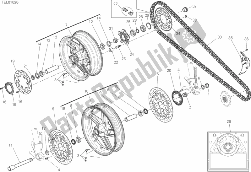 Wszystkie części do Ruota Anteriore E Posteriore Ducati Monster 821 Stripes 2017